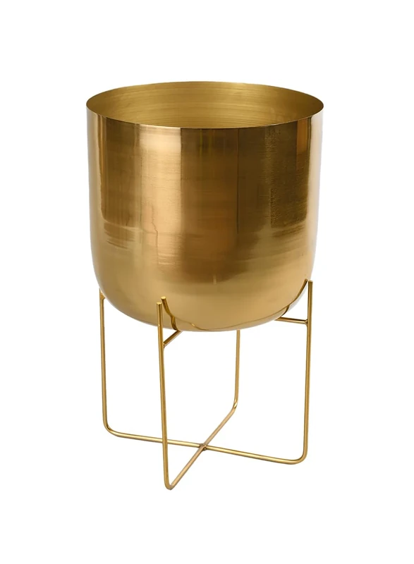 Serene Spaces Living Wide Gold Planter with Detachable Metal Stand, Decorative Indoor Planter Pot, Flower Pots Stand for Living Room, Kitchen, Office, Measures 26" Tall and 14" Diameter