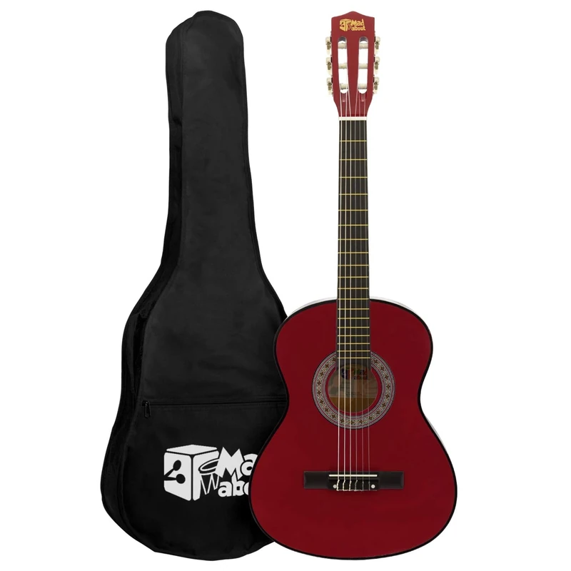 Mad About MA-CG05 Classical Guitar, 1/4 Size Red - Colourful Spanish Guitar with Carry Bag, Strap, Pick and Spare Strings