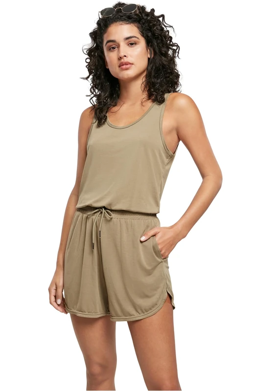 Urban Classics Women's Short Sleeveless Modal Jumpsuit T-Shirt, Khaki, 4XL - Image 1