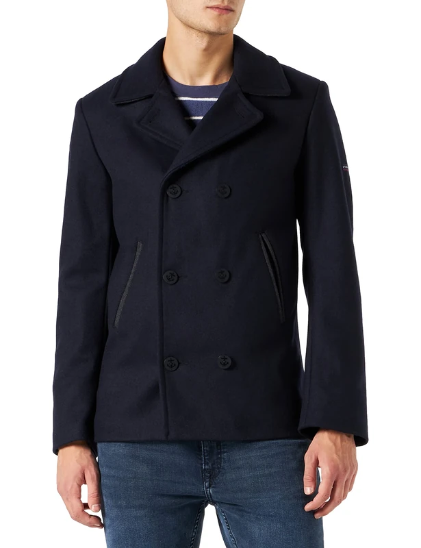 Armor Lux Men's Fort Cigogne Pea Coat, Ship/Aluminium, Small