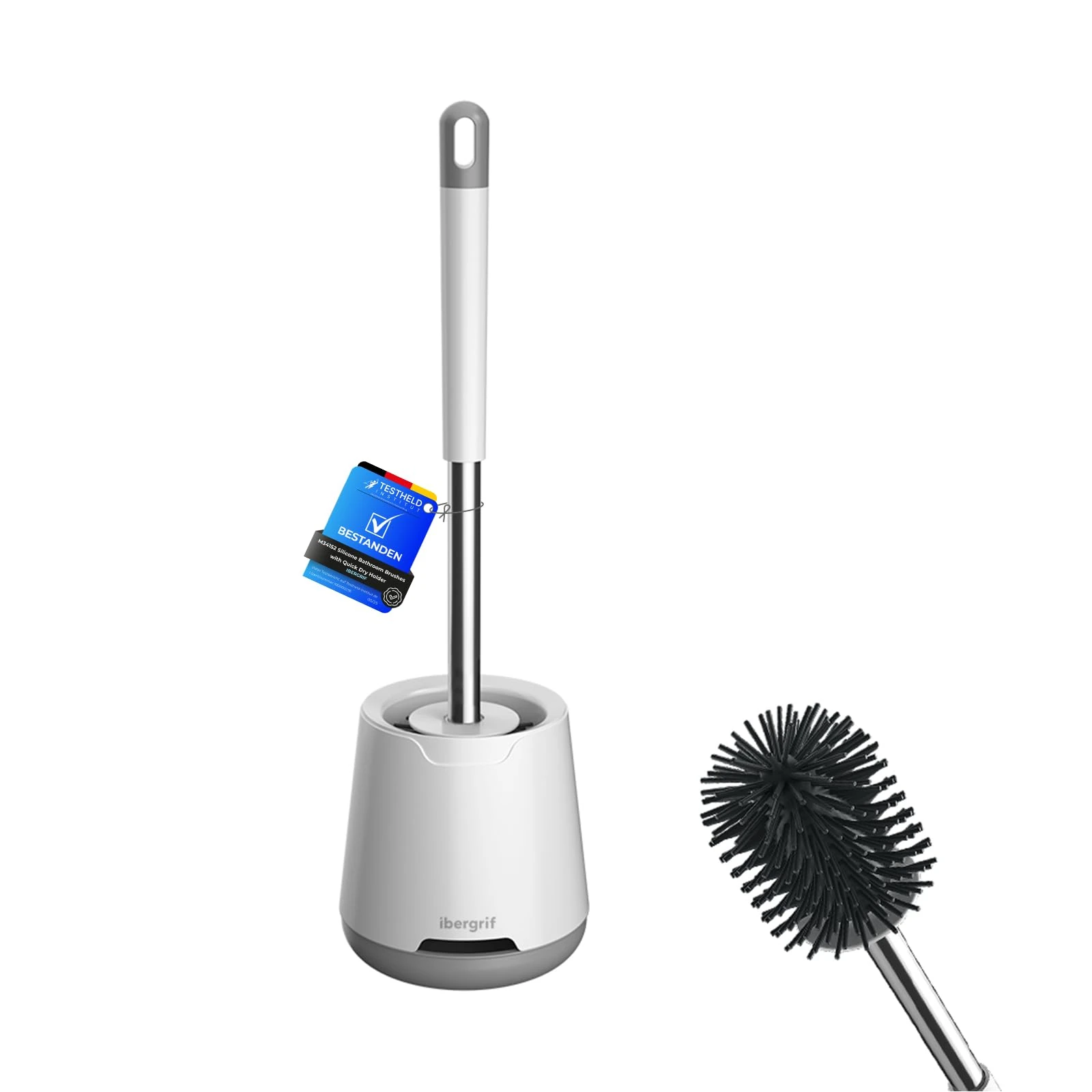 Ibergrif M34152 Silicone Toilet Brushes & Holders, Deep Cleaner, Toilet Brush with Quick Drying Holder Set for Bathroom