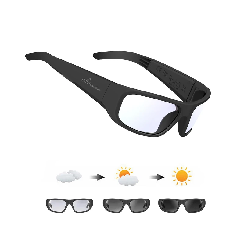 OhO Audio Transitional Glasses,Voice Control and Open Ear Style Listen Music and Calls with Volume UP and Down,Bluetooth 5.0 and IP44 Waterproof