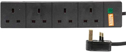 Pro Elec 4 Gang Surge Protected Mains Extension Lead, Black, 6m
