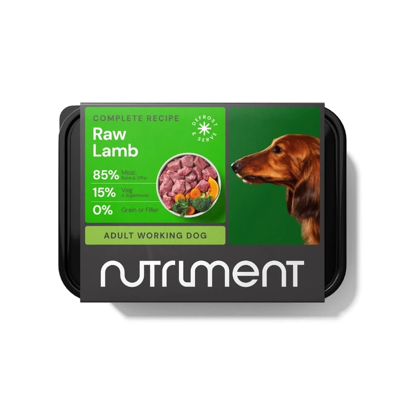 NUTRIMENT ENHANCED ADULT WORKING DOGS Raw Food (10 Tray pack) Frozen, Complete Premium BARF Diet Wet Dog food, Gluten-Free, Raw Protein, Digestible, All breeds, Sizes - 11.023 lb Lamb