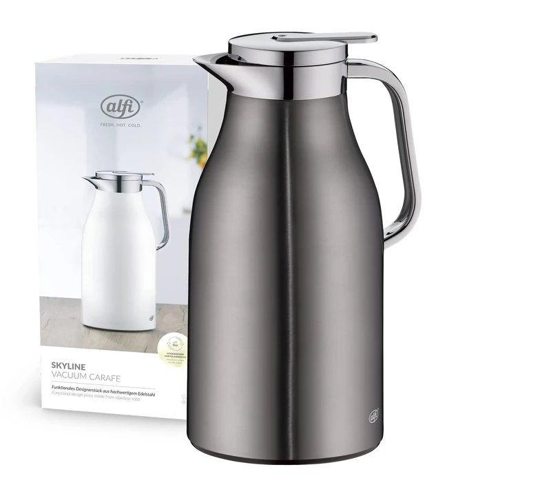 ALFI Thermos Flask, Stainless steel body Plastic handle Glass insert, Cool Grey, 1,5 Liter
