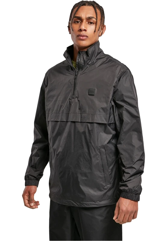 Urban Classics Men's Stand Up Collar Pull Over Jacket, Black, M