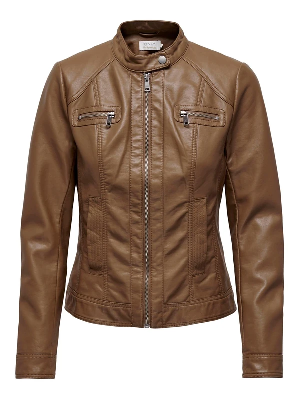 ONLY Women's ONLBANDIT Faux Leather Biker OTW NOOS Jacket, Cognac, 32