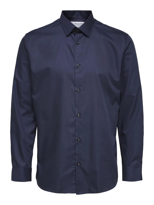 SELECTED HOMME BLACK Men's SLHSLIMETHAN Shirt LS Classic B NOOS Shirt, Peacoat, L