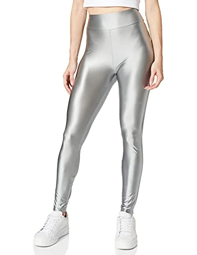 Urban Classics Women's Ladies Highwaist Shiny Metalic Leggings Trouser, Darksilver, M