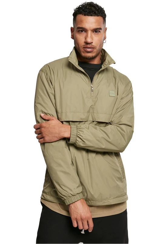 Urban Classics Men's Windbreaker Pull Over Jacket Stand Up Collar, khaki, M