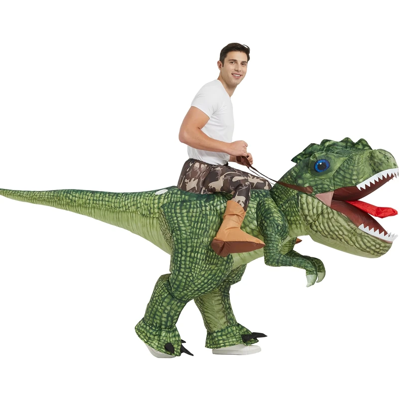 One Casa Inflatable Costume Dinosaur Riding T Rex Air Blow up Funny Party Halloween Costume for Adult - Image 1