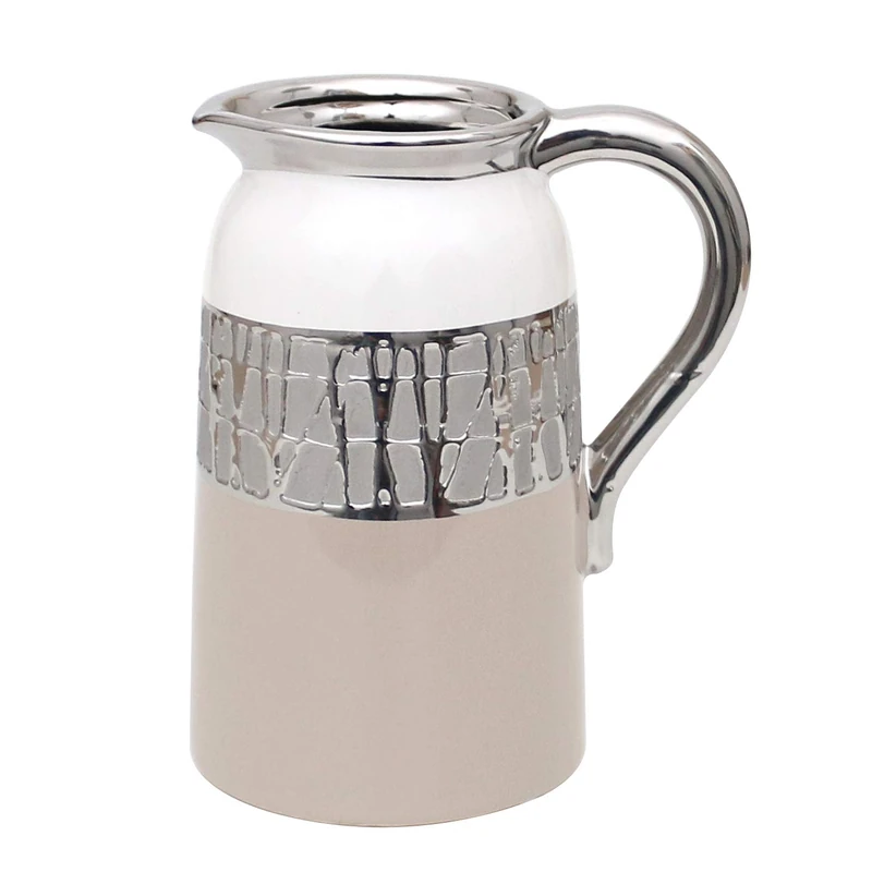 Elegant Modern Decorative Designer Ceramic vase/jug in Cappuccino/Silver/White. Dimensions (L x W x H): 16.5 x 12.5 x 20.5 cm.