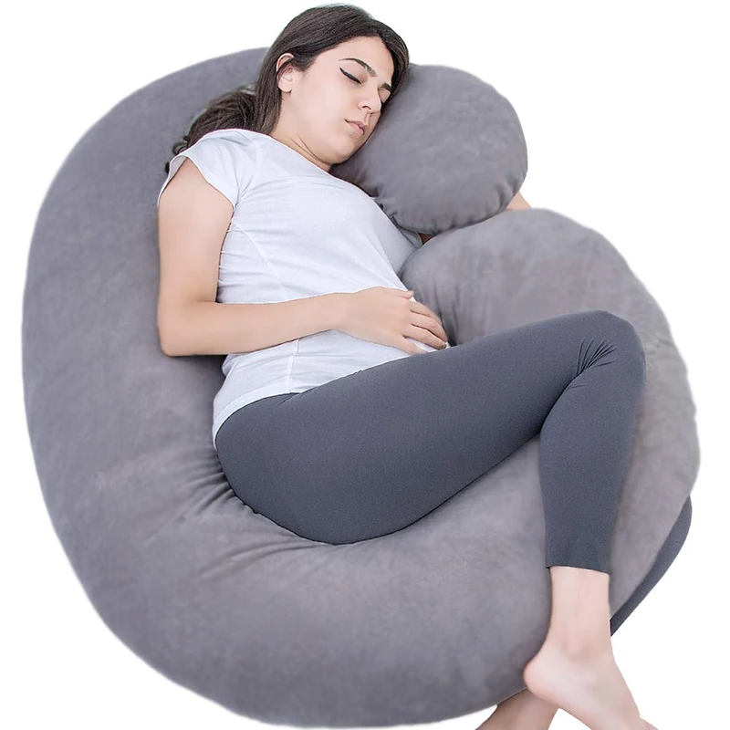 1 MIDDLE ONE Pregnancy Pillow, C Shaped Full Body Pillow for Maternity Support, Pregnant Women Sleeping Pillow with Velvet Cover (Dark Grey)