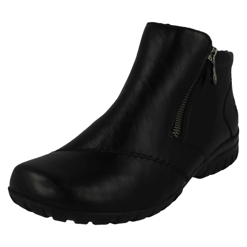 Rieker Ladies Dual Zip Fleece Lined Ankle Boots L4663-01 - Black Synthetic - UK Size 8 - EU Size 42 - US Size 10