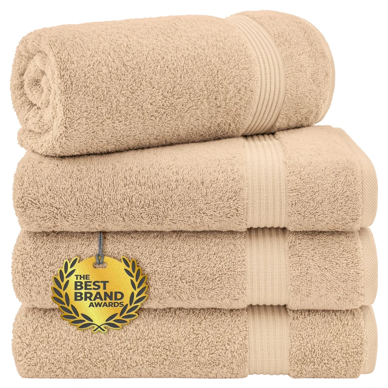 Cotton Paradise 4 Piece Turkish Bath Towels for Bathroom, 100% Cotton Extra Large Soft Plush Towels Bathroom Set, Beige