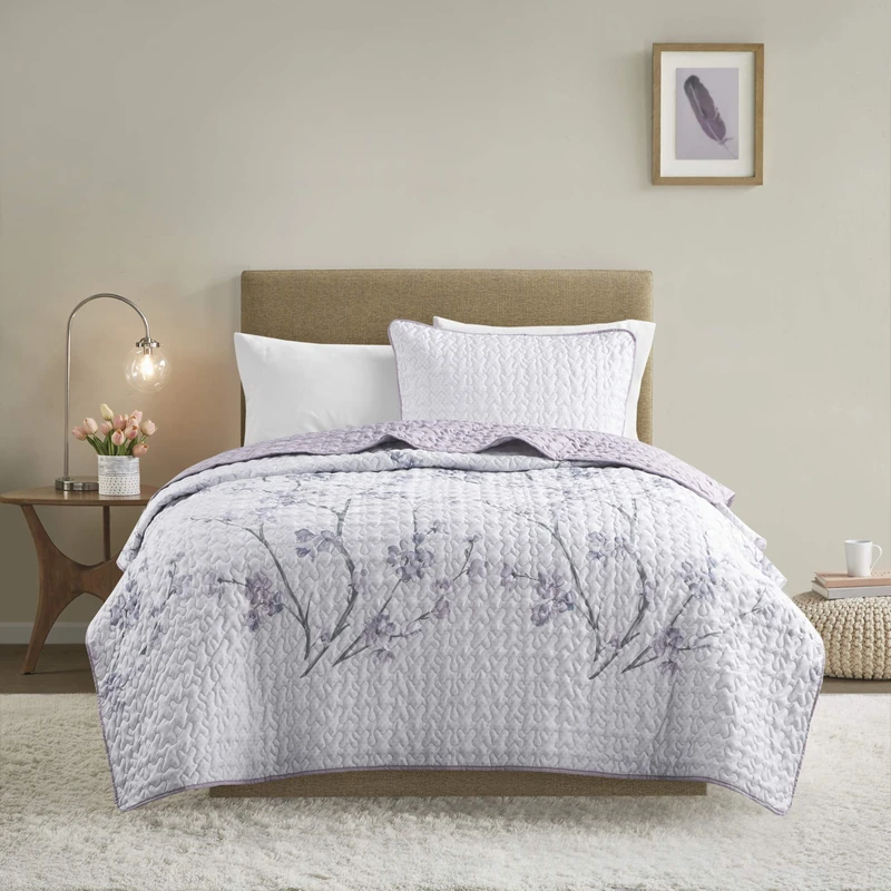Comfort Spaces All Season, Lightweight, Coverlet Bedspread Bedding, Matching Shams, Microfiber, Kate Purple, Twin/Twin XL