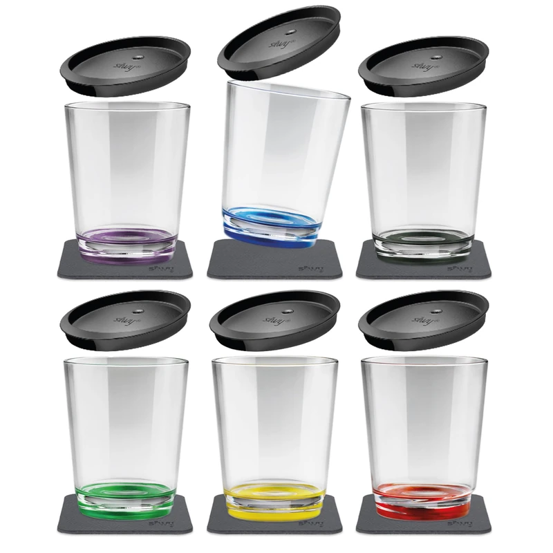 Silwy® Magnetic Drinking Cups Multicoloured (Set of 6), BPA-Free (Tritan) Includes Six Leak-Proof Lids with Integrated Straw Opening and Six Reusable, Washable Metal Nano Gel Pads