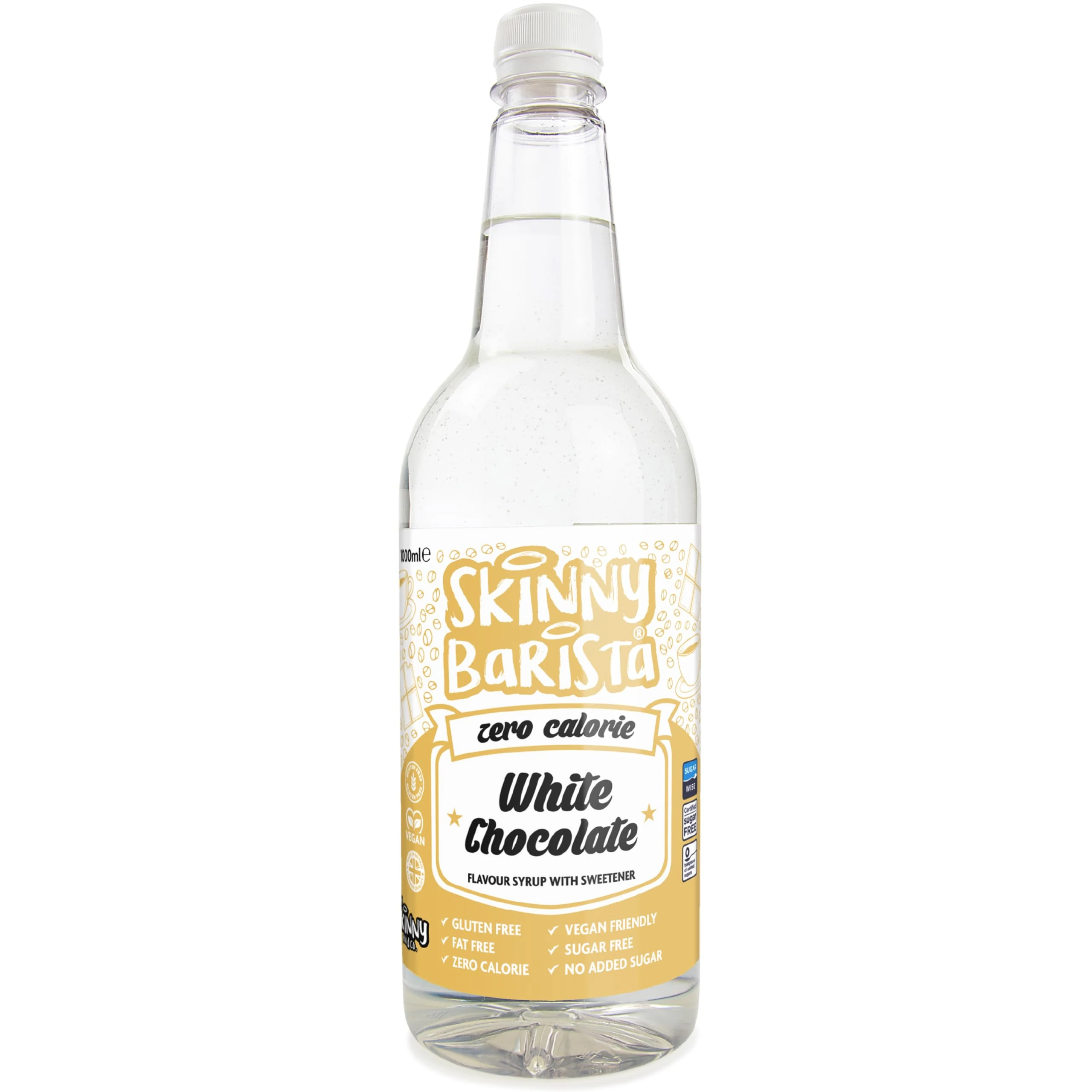 Skinny Food Co White Chocolate Coffee Syrup - Sugar Free 1L - Zero Calorie Sugar Free Coffee Syrup, Tea, Hot Chocolate, Fruit, Protein Drinks - Vegan-Friendly, Gluten-Free & Fat-Free