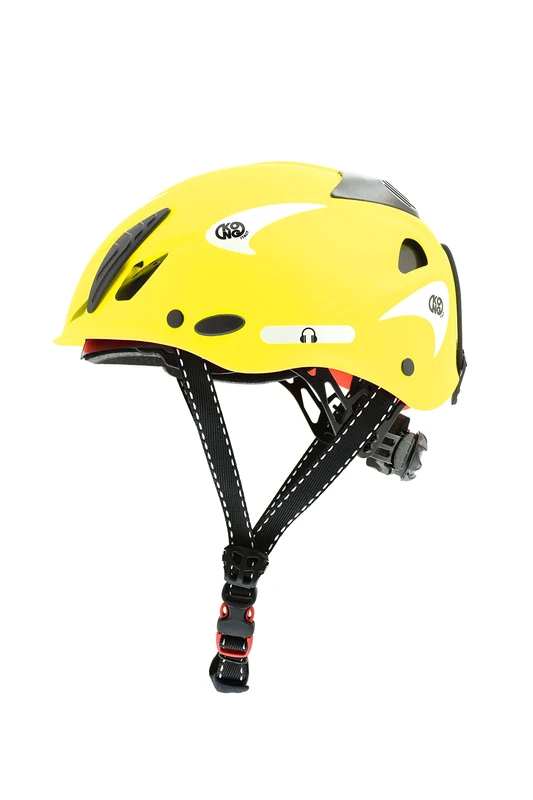 Kong. Mouse Work Helmet Aerated Safety Helmet. Certified EN 397:2012 and A1:2012. 385 g. One Size. Adjustable 52-64 cm. Made in Italy. Colour: Neon Yellow