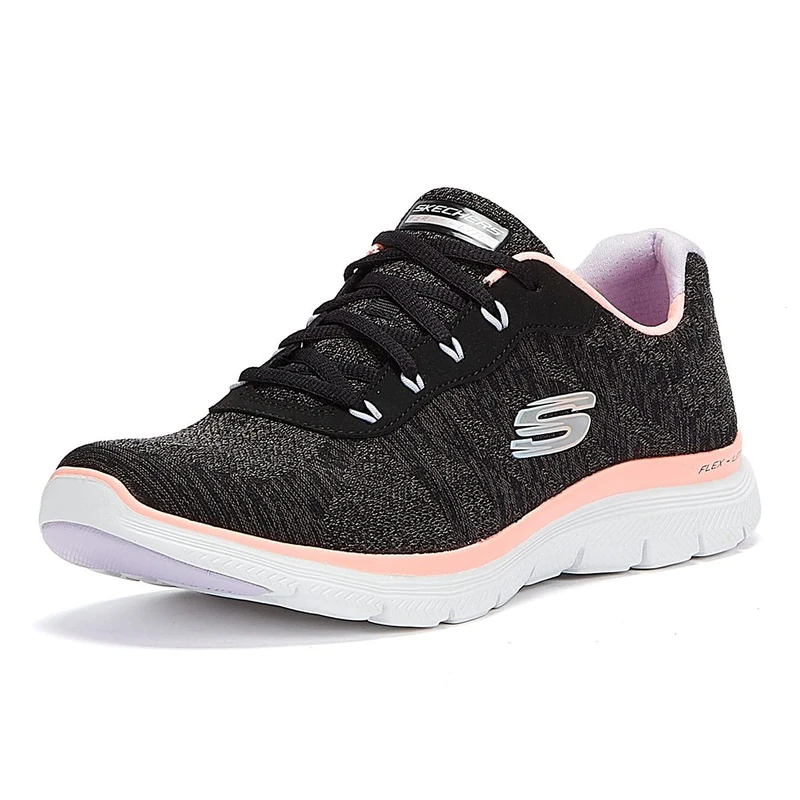 Skechers Women's Flex Appeal 4.0 Fresh Move Sneaker,Black Mesh / Coral & Lavender Trim,6 UK