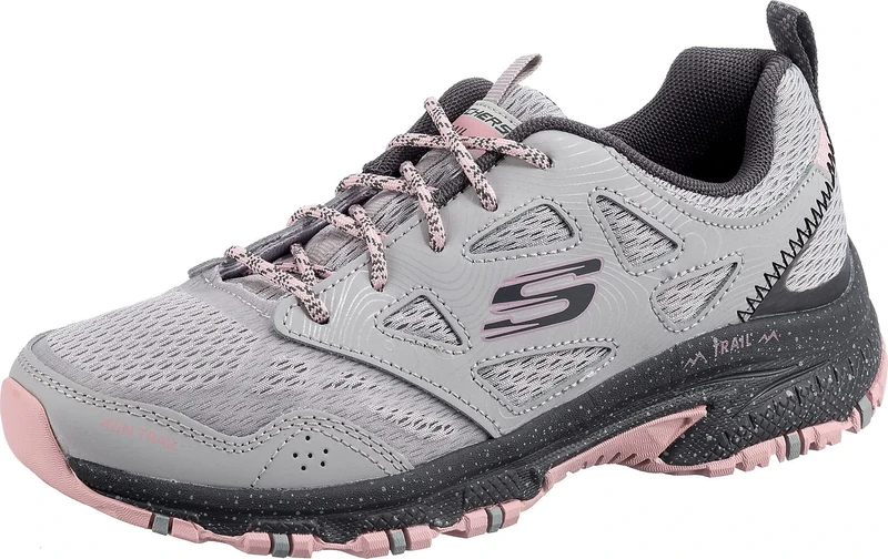 Skechers Women's Hillcrest Pure Escapade Walking Shoe, Gray Leather/Mesh/Pink Trim, 5.5 UK