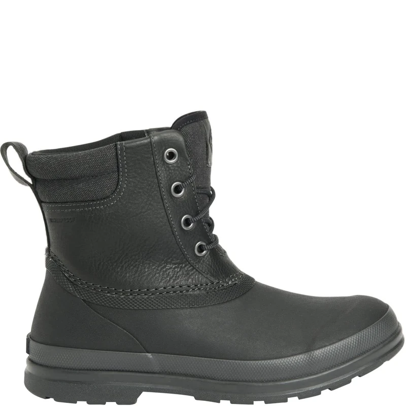 Muck Boots Men's Originals Duck Lace Pull On Leather Waterproof Ankle Boot, Black, 9