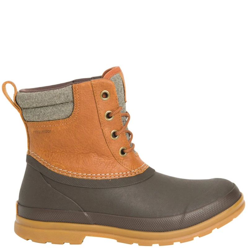 Muck Boots Women's Originals Duck Lace Pull On Leather Waterproof Ankle Boot, Dark Brown, 3
