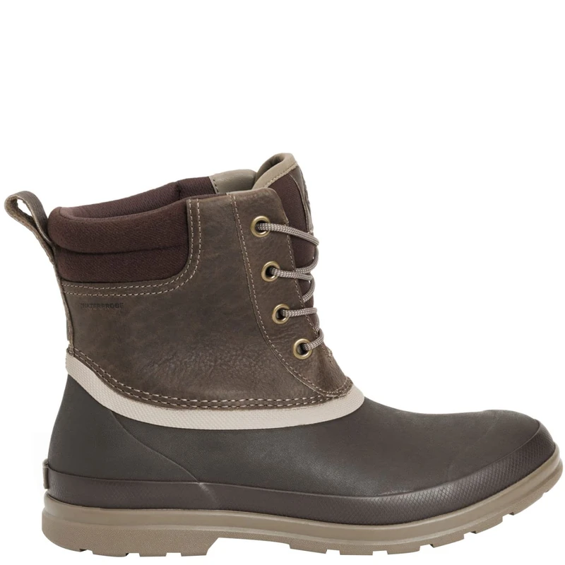 Muck Boots Men's Originals Duck Lace Pull On Leather Waterproof Ankle Boot, Taupe, 9