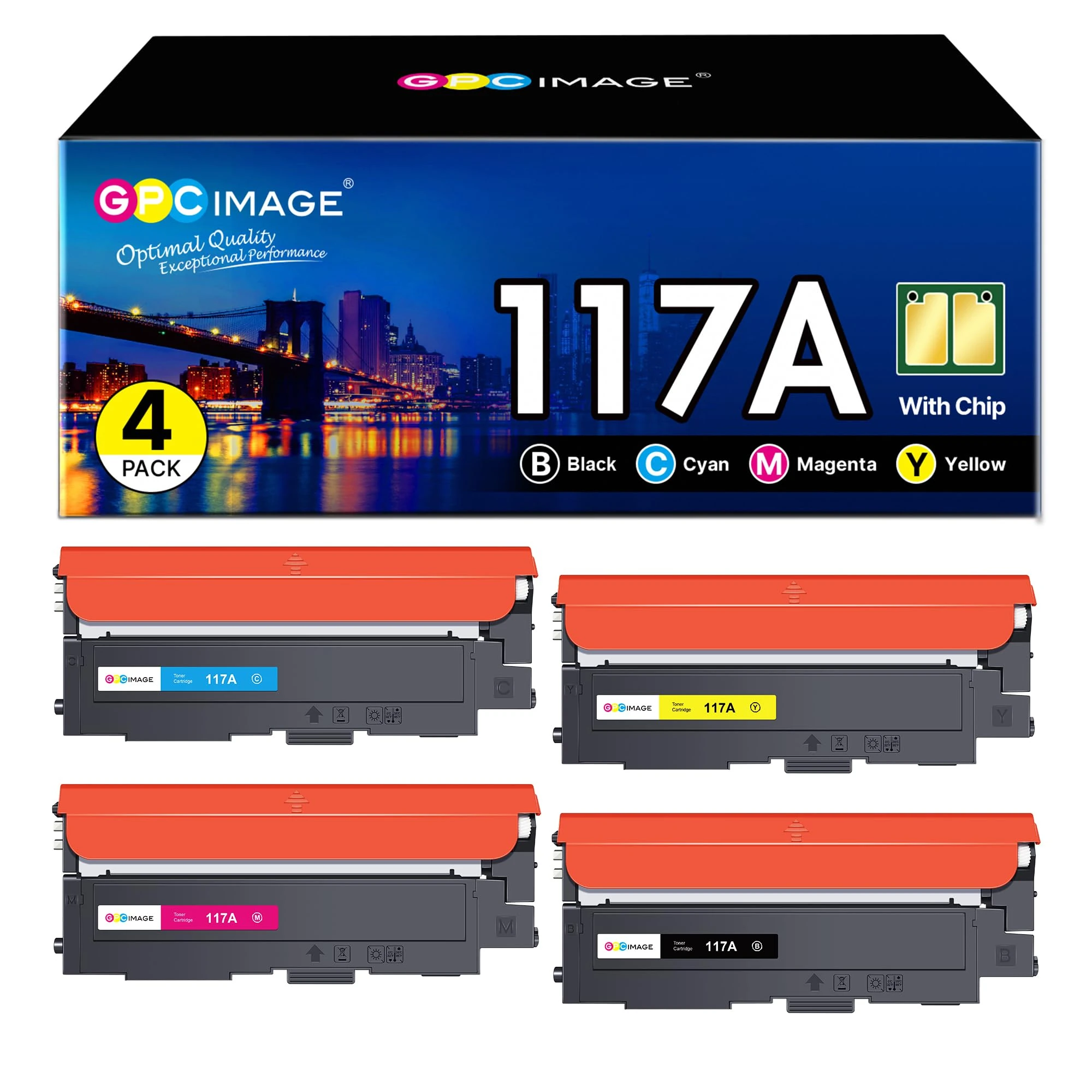 GPC Image 117A Toner Cartridges Replacement for HP 117A W2070A W2071A W2072A W2073A Compatible with Color Laser 150a 150nw 150w MFP 178nwg 179fwg 178nw 179fnw (Black Cyan Magenta Yellow, 4-Pack)