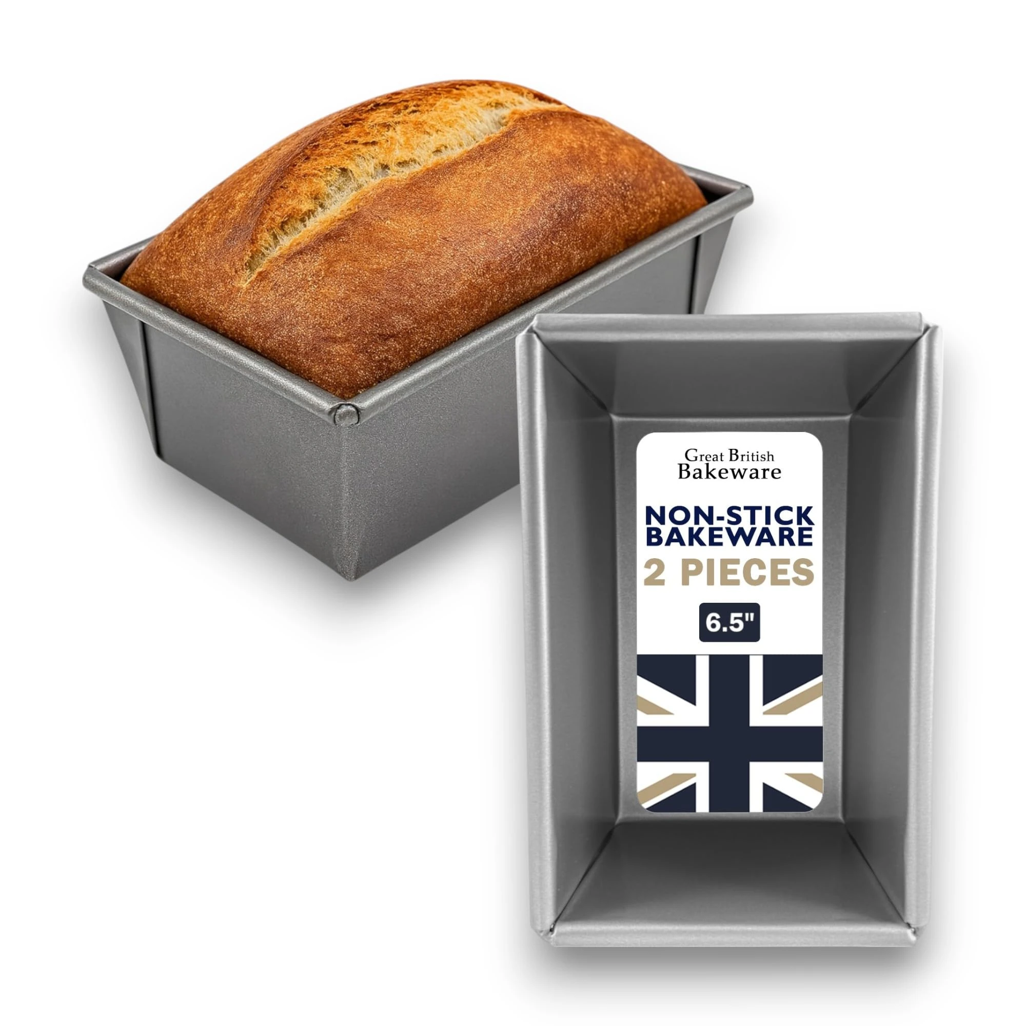 Great British Bakeware 2 Pack 1LB 16.5cm Superior Double Coated Non-Stick Loaf Tin, Bread Pan, Cake Tin, Baking, Oven Safe Baking Loaf Pan, PFOA & BPA Free Cookware, Made in England