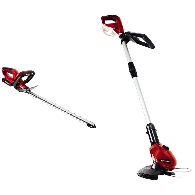 Einhell GE-CH 1846 Li Power X-Change 18V Cordless Hedge Trimmer | Hedge Cutter Kit & GC-CT 18 Li Power X-Change 18V Cordless Strimmer | Includes 20 x Blades | Solo Trimmer, Red/Black