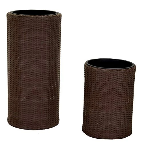 Vacchetti Polyrattan 36303900NO Plant Pot Round Walnut Set of 2 cm 39H81