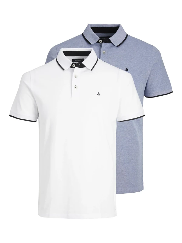 Jack & Jones Men's Jjepaulos Polo Ss 2pk Mp Polo Shirt, Bright Cobalt / Pack: 1bright Cobalt 1white, XS