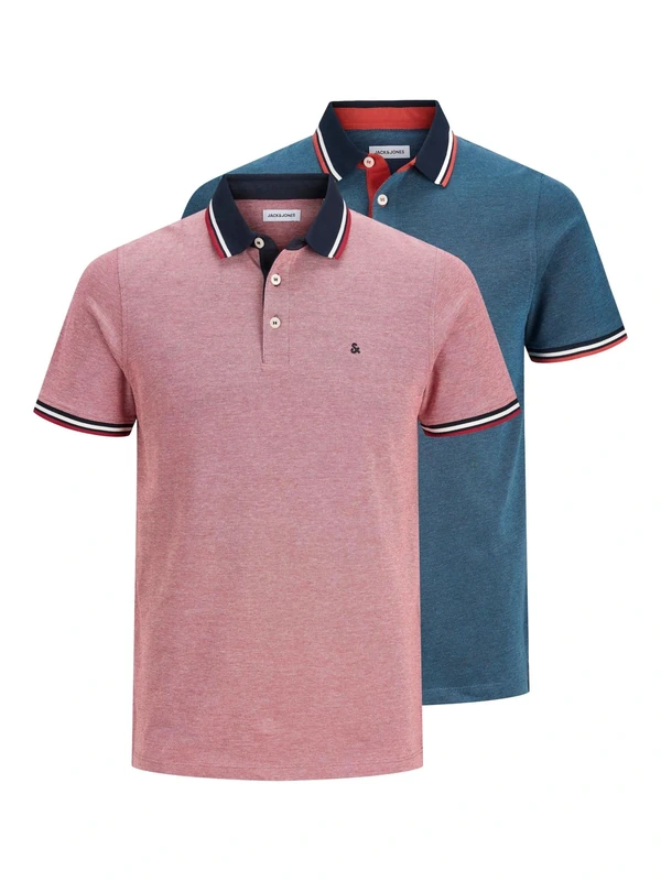 Jack & Jones Men's Jjepaulos Polo Ss 2pk Mp Polo Shirt, Rio Red, XS