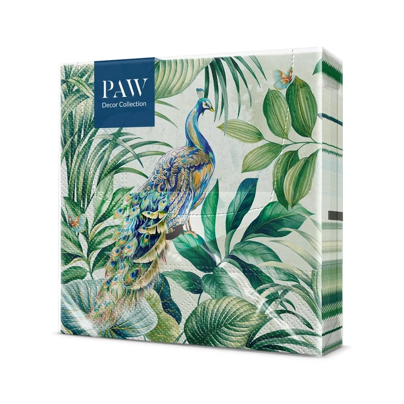 PAW - Napkins 3-Ply (33 x 33 cm) I 20 Pieces I Perfect for Birthdays, Parties, Weddings, Communion and Celebrations I Paper Napkins Colorful - Summer, Peacock, Leaves I Color: pepeacock