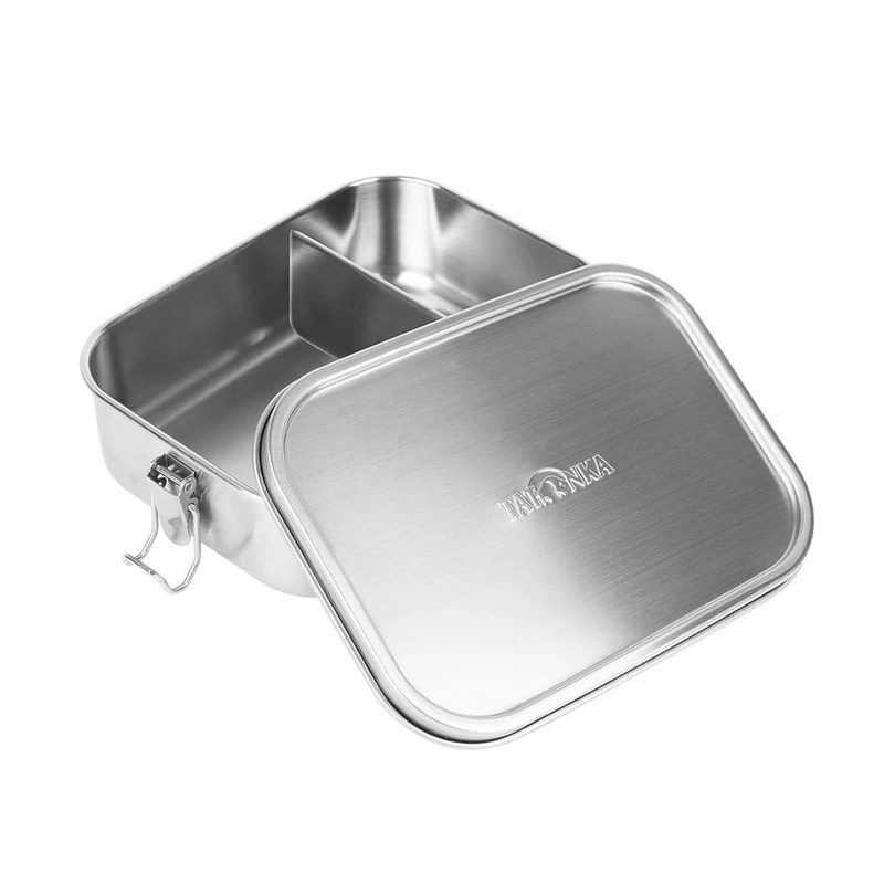Tatonka Stainless Steel Lunch Box 2 1000 ml Lock - Bread Box with Dividers and Swing Top - Unbreakable, Non-Toxic, Dishwasher Safe, Plastic Free and BPA Free - 1 Litre