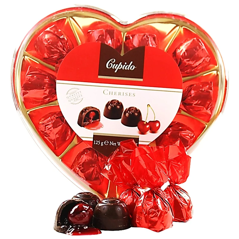 Cherises Belgian Chocolates - Dark Chocolate Cherry Liqueur in Heart shaped Gift Box