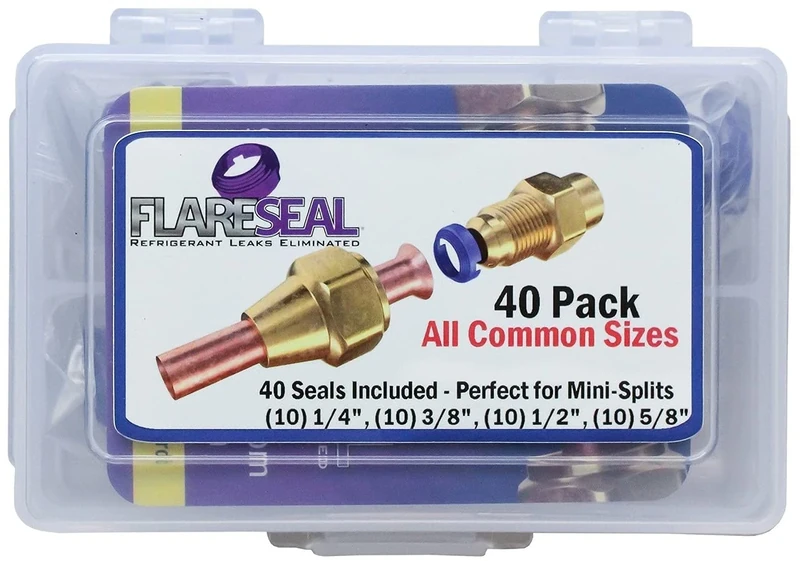 FlareSeal Leckfreie SAE Flare Fitting Kältemittelleckagen beseitigt – Kühlung, HVAC, Ductless, Schrader-Ventil Oder Mini-Split-Anwendungen (1/4 Zoll, 3/8 Zoll, 5/8 Zoll, 40 Stück Starter-Set) - Image 1