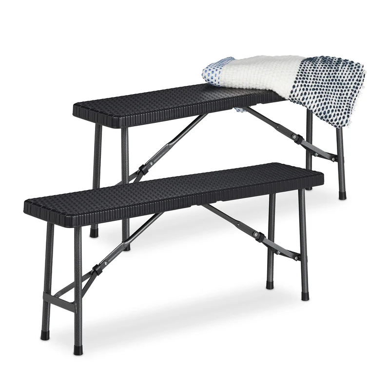 Relaxdays Set of 2 Picnic Benches, Foldable, for Pub, Garden or Campsite, up to 150kg each, HWD: 42x100x25 cm, Black