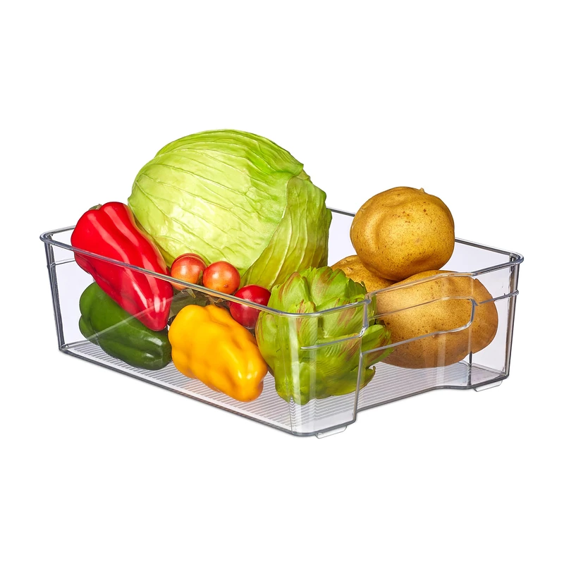 Relaxdays Elongated Fridge Container with Handles, Food Storage, Easy-care, Plastic, HWD: 9 x 21.5 x 32 cm, Transparent - Image 1
