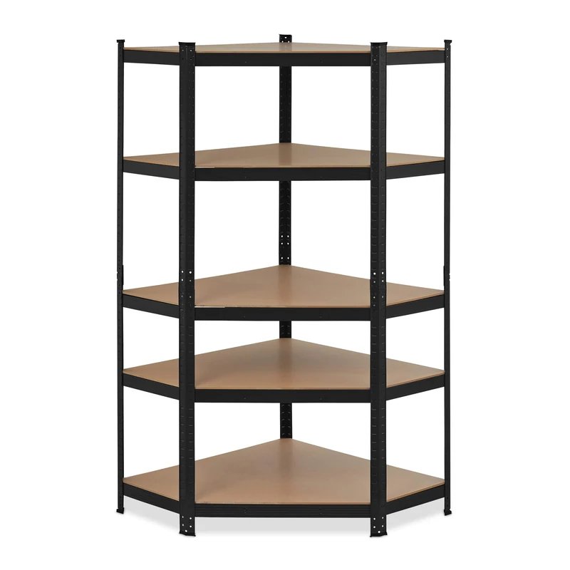 Relaxdays Corner Shelving Unit, Heavy Duty, Galvanised Steel, Max. Load 875 kg, 181 x 128 x 92 cm, 5 Shelves, Black