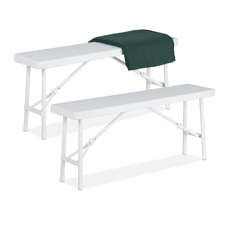 Relaxdays Set of 2 Picnic Benches, Foldable, for Pub, Garden or Campsite, up to 150kg each, HWD: 42x100x25 cm, White