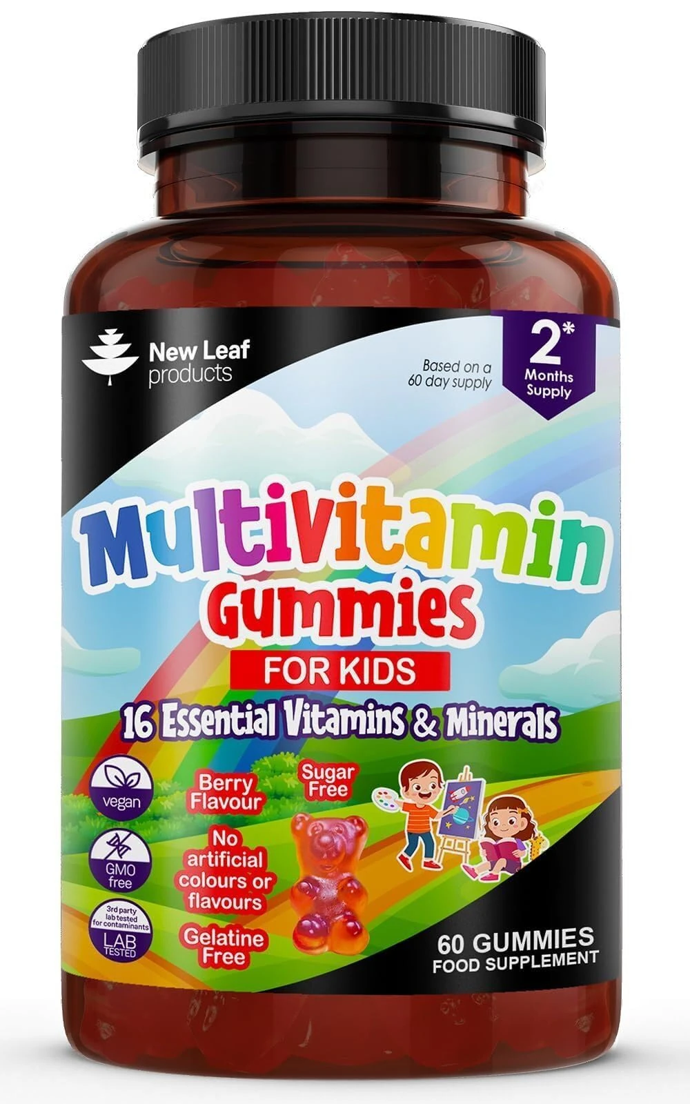 Multivitamins for Children Kids Sugar Free Multivitamin Gummies Two Months + Zinc 15 Essential Vitamins A, B3, B5, B6, B7, B9, B12, C, D3, E with Minerals, Gluten-Free Vegan Halal Multivits for Kids