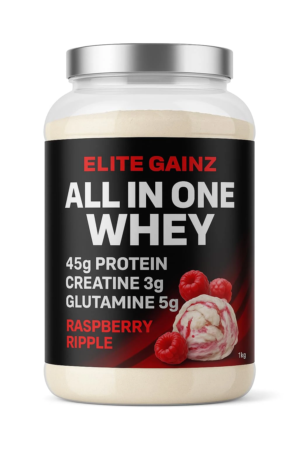 All in One Whey Fuel Your Strength All-in-One Muscle Builder Whey Protein Shake, with 45g Protein for Ultimate Recovery, Creatine, HMB, 5g Glutamine Per Serving. (Raspberry Ripple, 1KG)