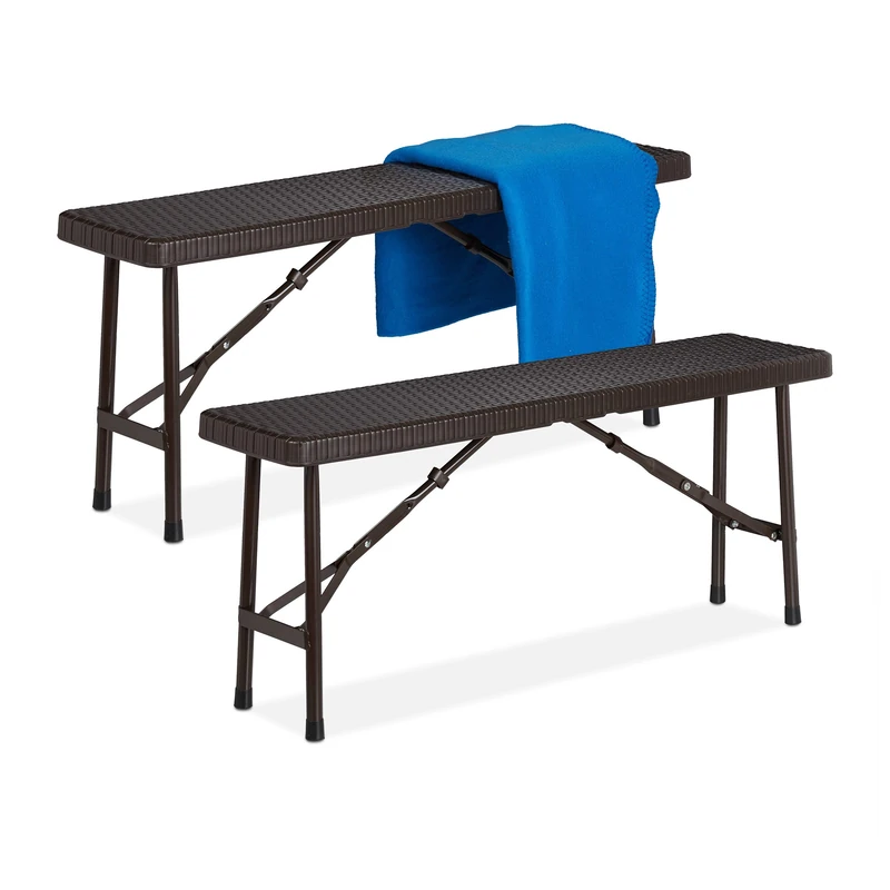 Relaxdays Set of 2 Picnic Benches, Foldable, for Pub, Garden or Campsite, up to 150kg each, HxWxD: 42x100x25 cm, Brown