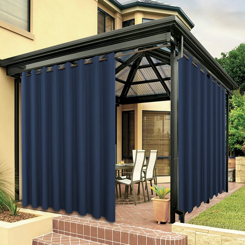 Bonzer Outdoor Curtains for Patio Waterproof Thick Privacy Wide Grommet Light Filtering Outside Curtains for Porch Pergola Gazebo Deck, 1 Panel, 110W x 95L inch, Navy