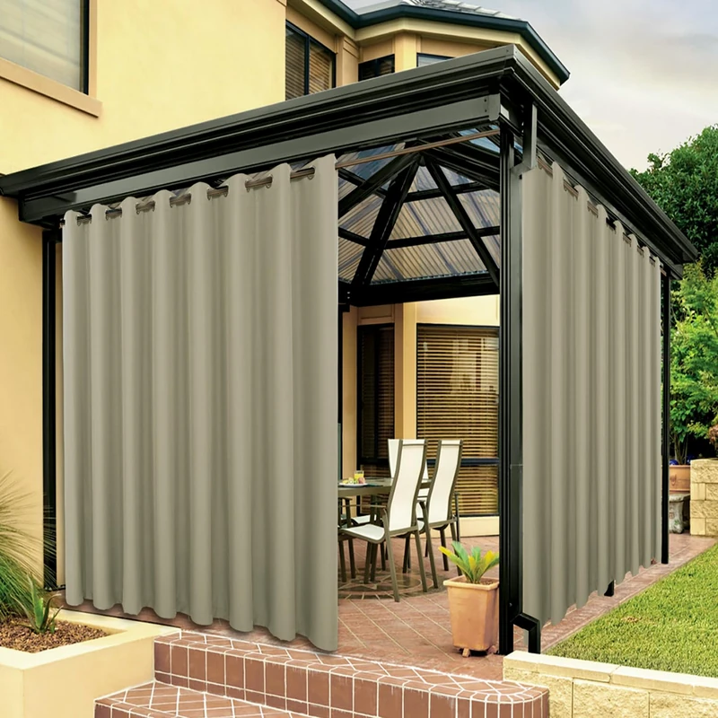 BONZER Wide Waterproof Outdoor Curtains for Patio Heavy Privacy Light Filtering Grommet Outside Curtains for Porch, Pergola, Gazebo, 1 Panel, 110W x 120L inch, Taupe