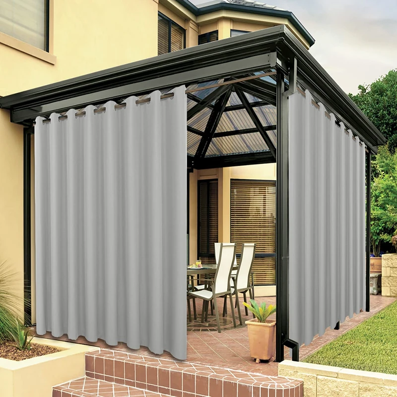 Bonzer Wide Waterproof Outdoor Curtains for Patio Heavy Privacy Light Filtering Grommet Outside Curtains for Porch, Pergola, Gazebo, 1 Panel, 110W x 95L inch, Silver