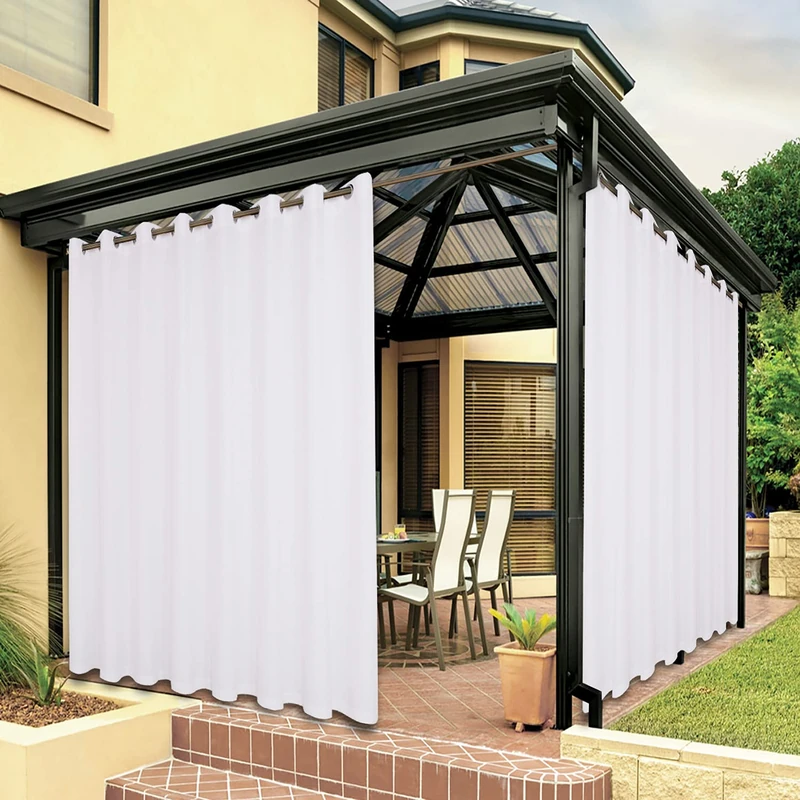BONZER Waterproof Outdoor Curtains for Patio Porch Pergola Cabana Thick Privacy Wide Grommet Indoor Curtains for Bedroom Living Room, 1 Panel, 110W x 108L inch, White