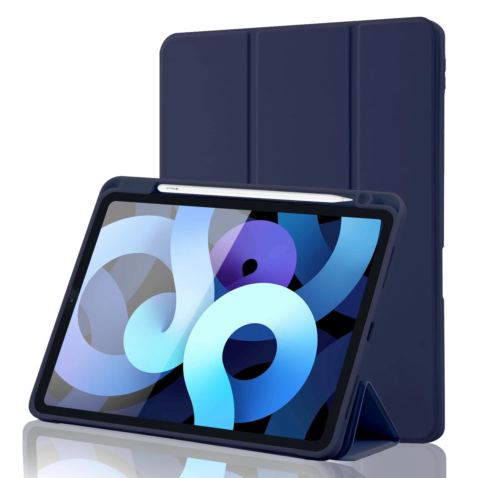 Case for iPad Air 11 Inch 2025 M3/2024 M2/Air 7 6 5 4 Generation (2025/2024/2022/2020) 10.9 Inch with Pencil Holder, Smart Stand Cover, Supports Apple Pencil Charging, Auto Wake/Sleep - Navy Blue